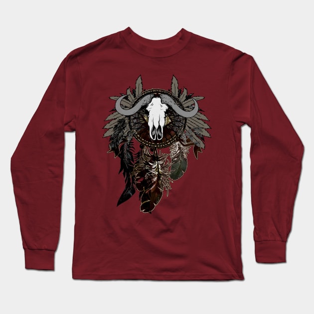 Dreamcatcher with Bull Skull Long Sleeve T-Shirt by ddtk